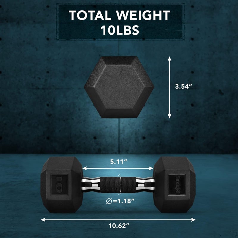 Yes4All Rubber Grip Encased Hex Dumbbell – Hand Weights With Anti-Slip 5-50 LBS Single - Image 3